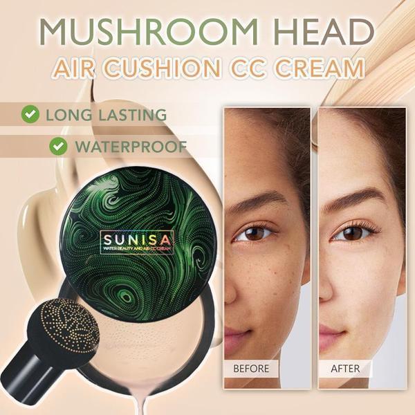 Sunisa 3-in-1 Air Cushion Foundation – Waterproof BB & CC Cream with Mushroom Puff for Glowing Skin