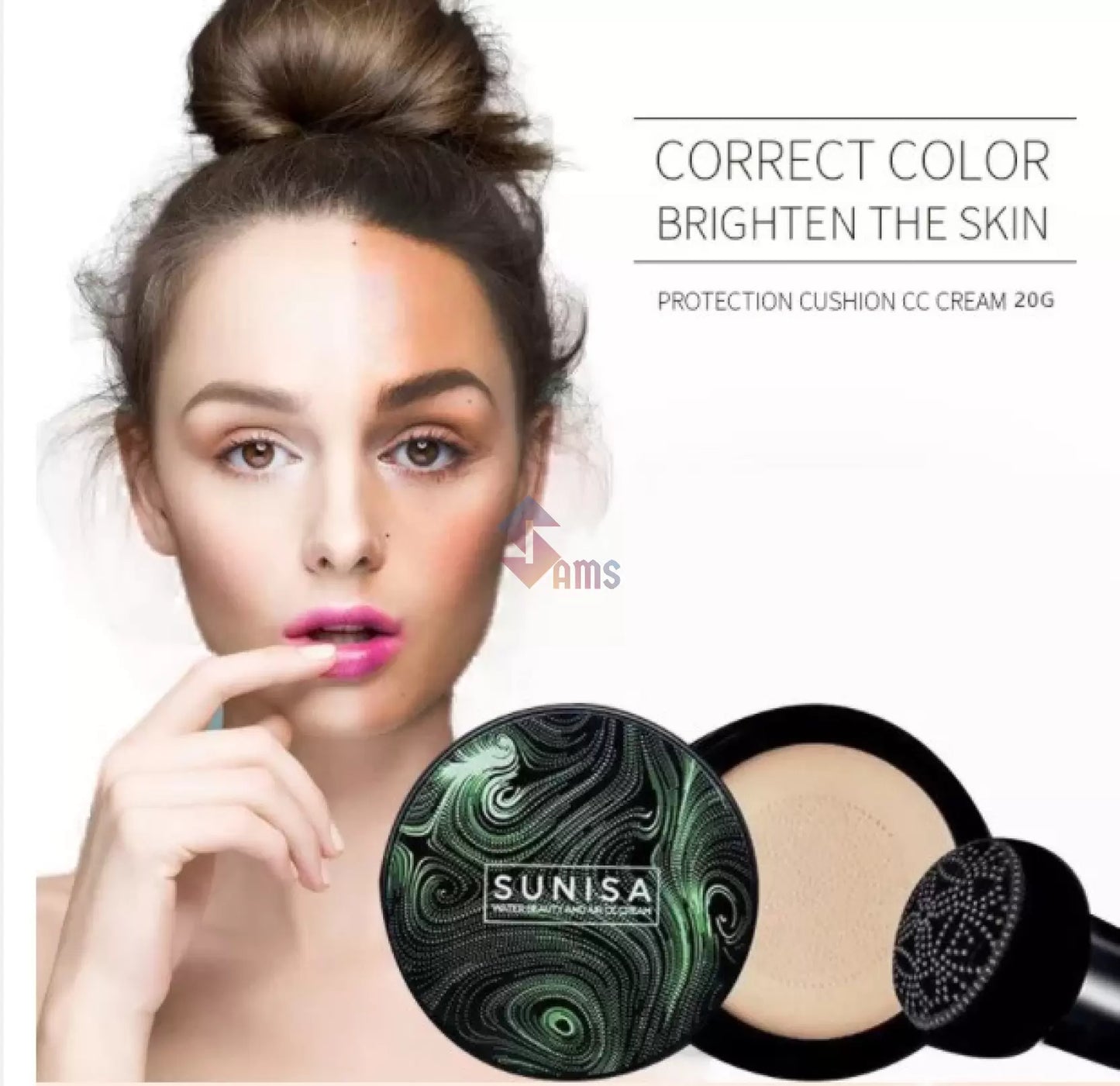 Sunisa 3-in-1 Air Cushion Foundation – Waterproof BB & CC Cream with Mushroom Puff for Glowing Skin